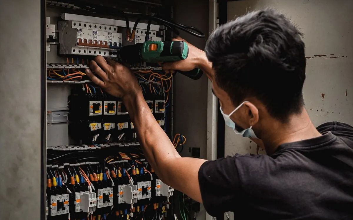 Elektrik panosunda çalışan teknisyen